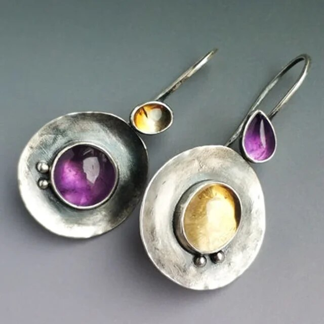 Purple & Yellow Crystal Earrings