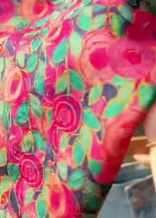 Stand Collar Button Print Silk Shirts Summer