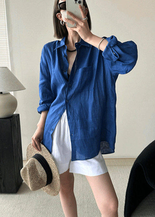 Blue Oversized Cotton Upf 50+ Shirt Spring