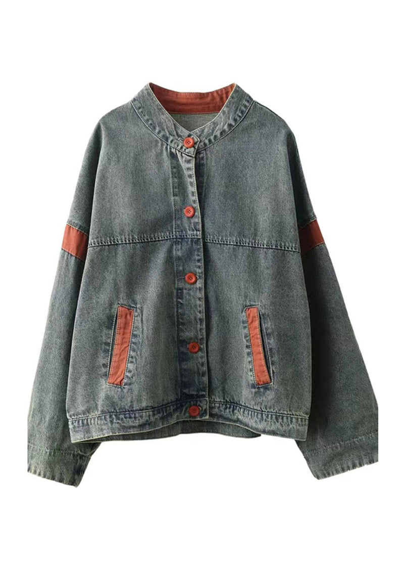 Blue Oversized Patchwork Denim Jacket Spring