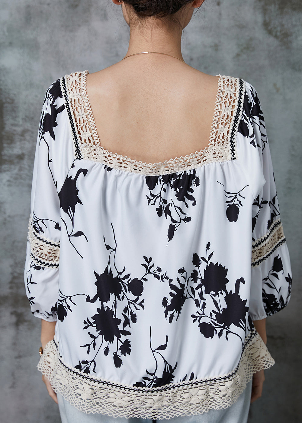 White Print Patchwork Lace Shirts Summer