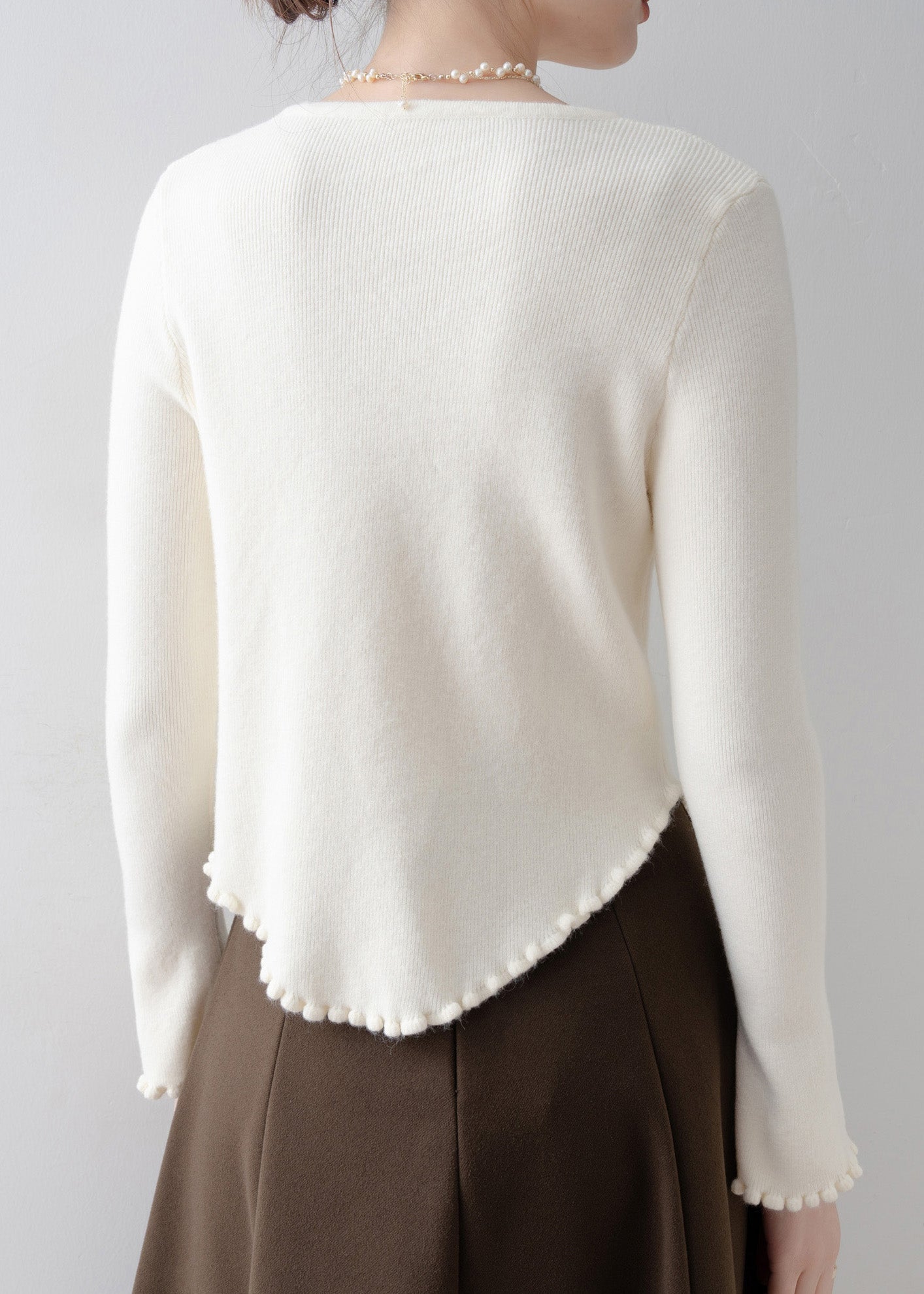 French Apricot Ruffled Knit Sweaters Flare Sleeve