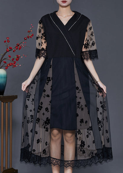 Black Print Patchwork Tulle Dresses Summer