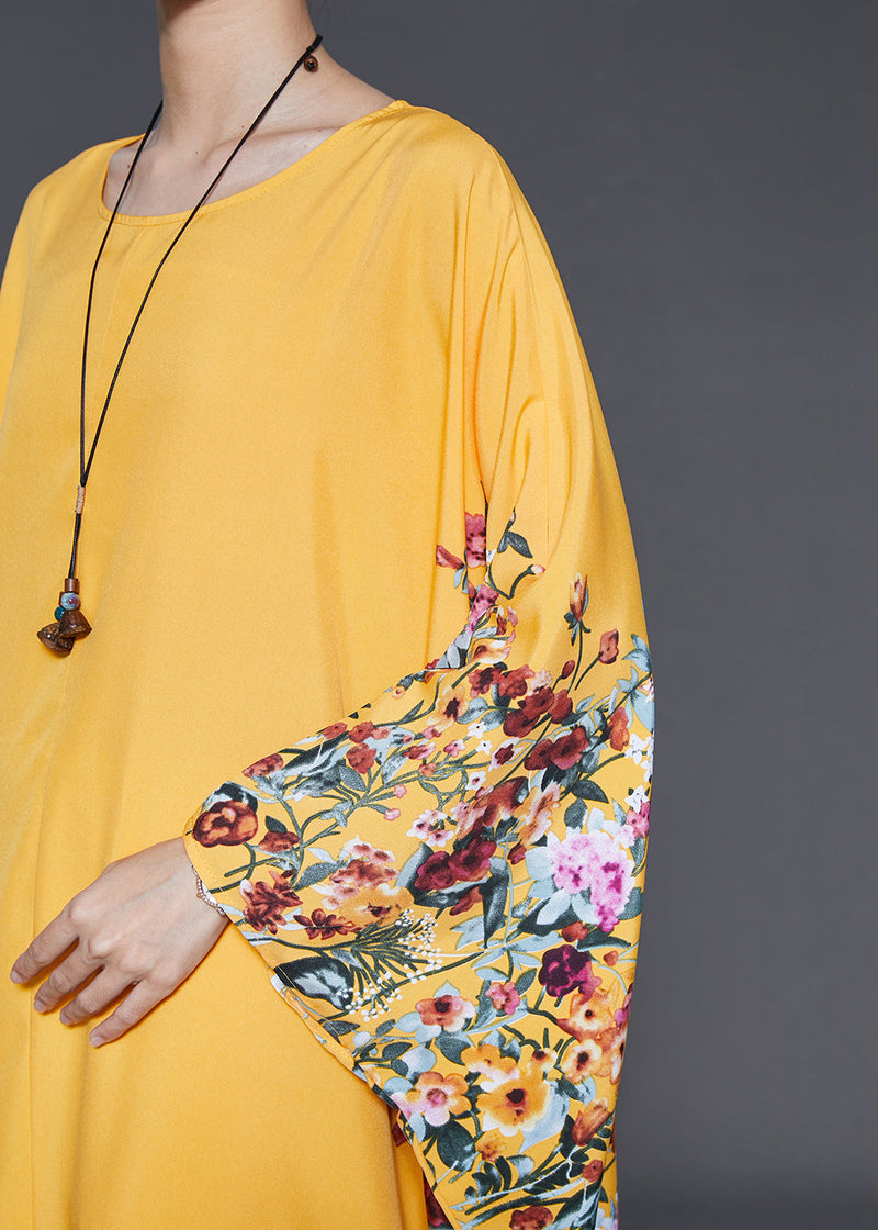 Yellow Oversized Print Chiffon Maxi Dress Summer