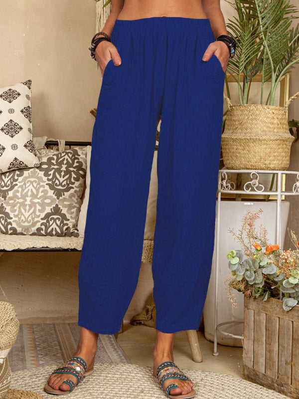 Color Loose Cotton Linen Pants Home Harem Pants