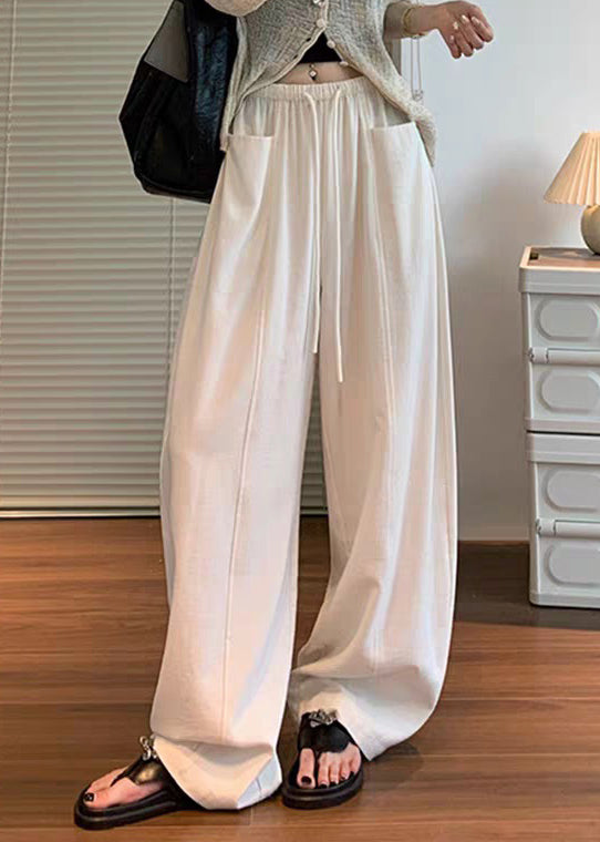 Natural Beige Pockets Wide Leg Pants Summer