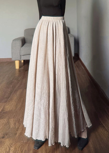 Apricot Elastic Waist Exra Large Hem Linen Skirts Fall