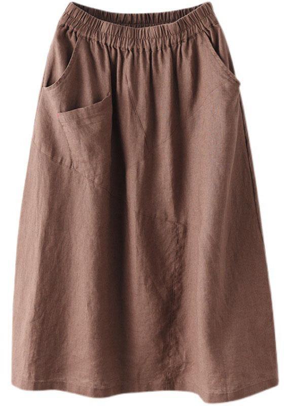 White Patchwork Pockets a Line Skirts Linen