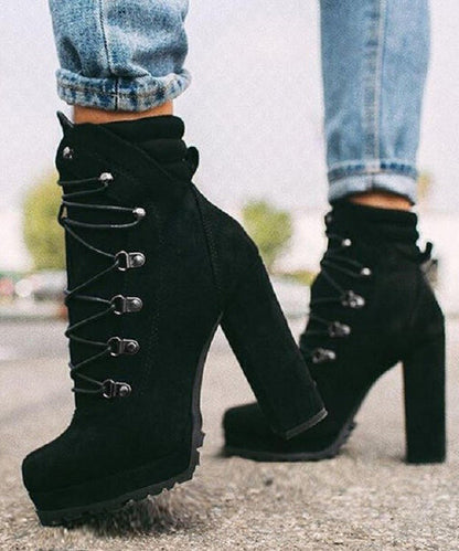 Mulberry High Heel Suede Boutique Splicing Cross Strap Boots