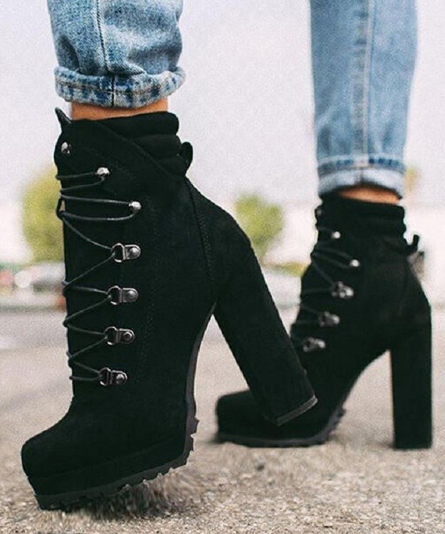 Mulberry High Heel Suede Boutique Splicing Cross Strap Boots