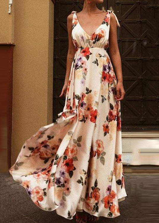 Backless Print Lace Up Chiffon Spaghetti Strap Dress Summer
