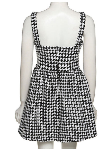 Black Plaid Cotton Spaghetti Strap Dress Dress Summer