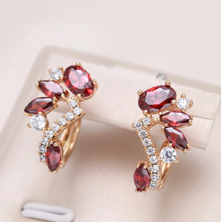 Red Crystal Gold Earrings