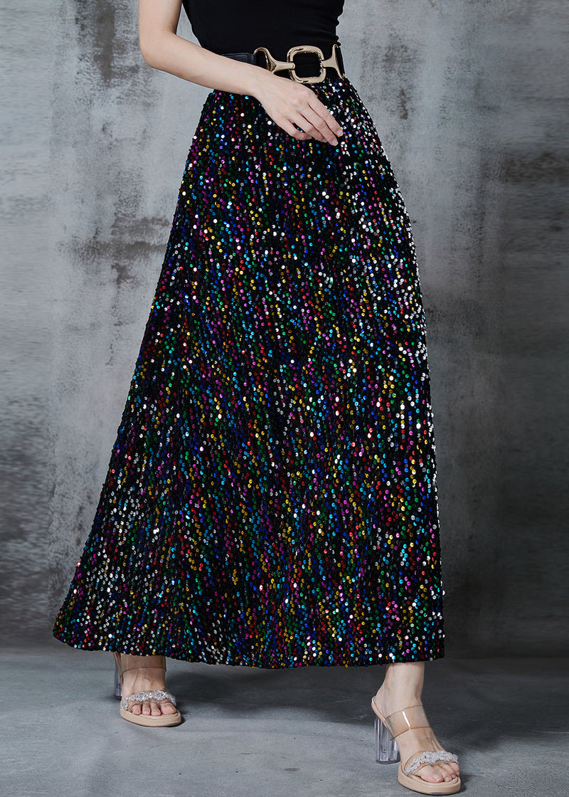 Fine Rainbow Sequins Cotton a Line Skirts Fall