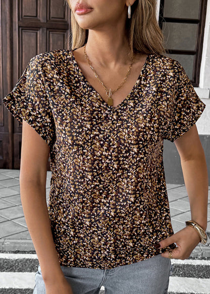 Organic Black V Neck Print Cotton T Shirt Summer