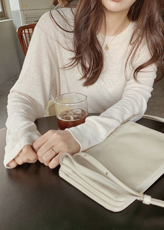 Beige O Neck Versatile Cotton T Shirts Spring