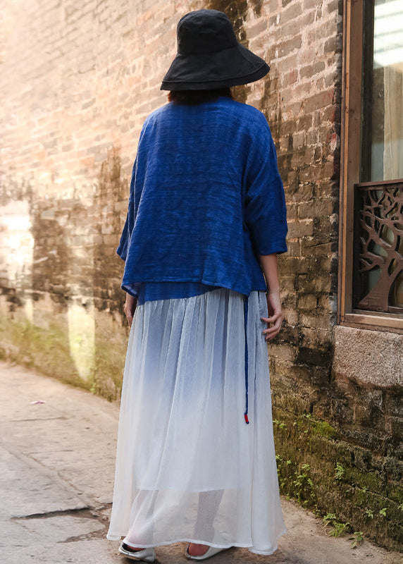 Unique Blue Asymmetrical Cotton Cardigan Three Quarter Sleeve