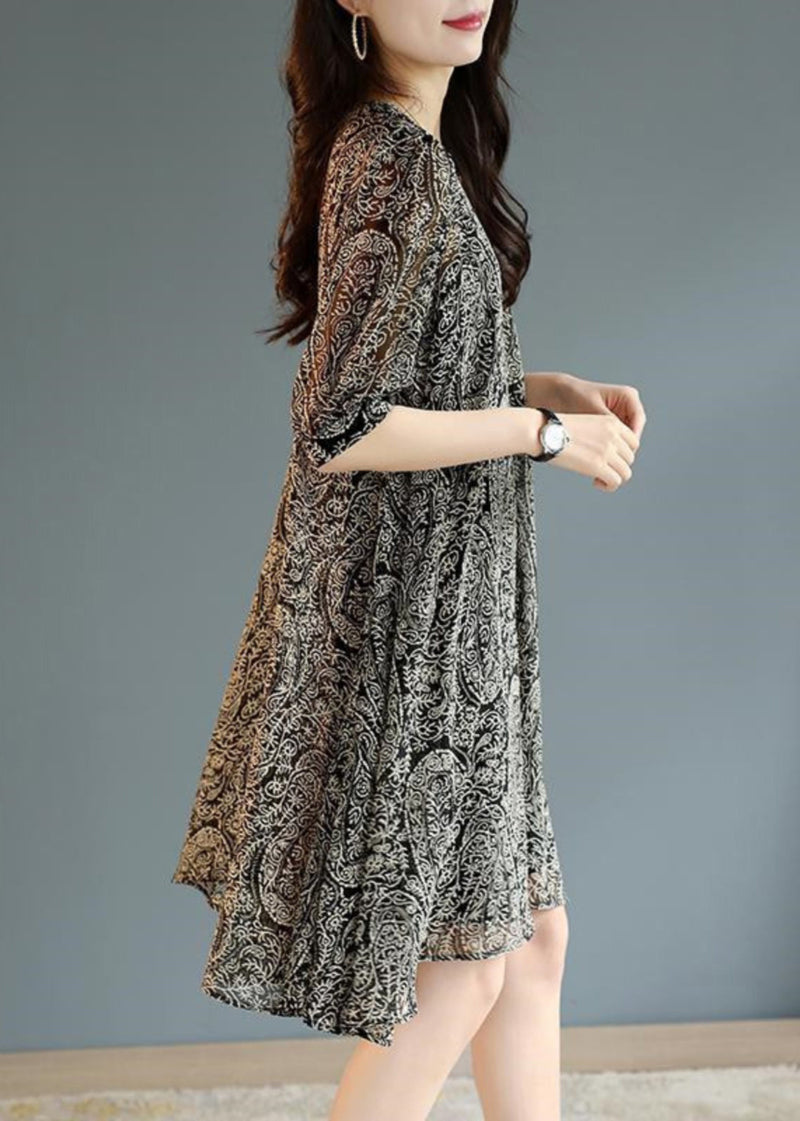 Black Oversized Print Chiffon Tea Dress Summer