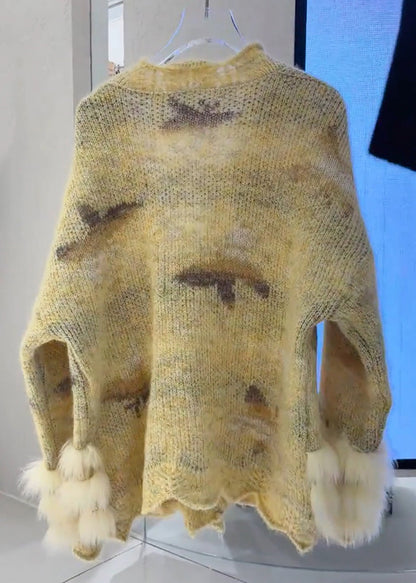 Yellow Fur Cotton Knit Cardigans Spring