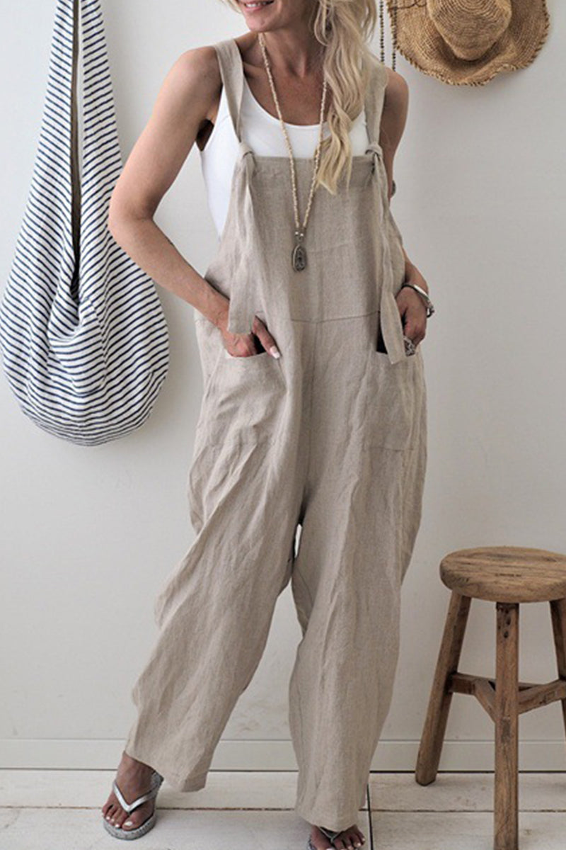 Make Old Patchwork Square Collar Loose Jumpsuits(5 Colors)