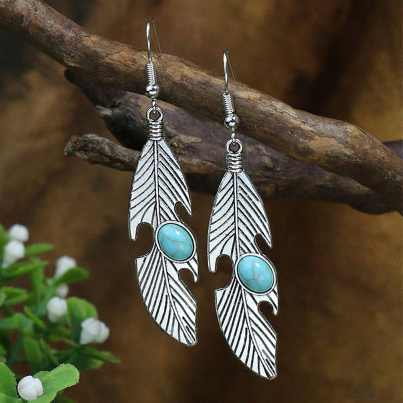 Silver Leaf With Opal Earrings