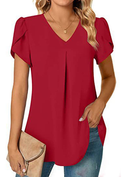 Light Blue V Neck Chiffon Shirt Top Summer