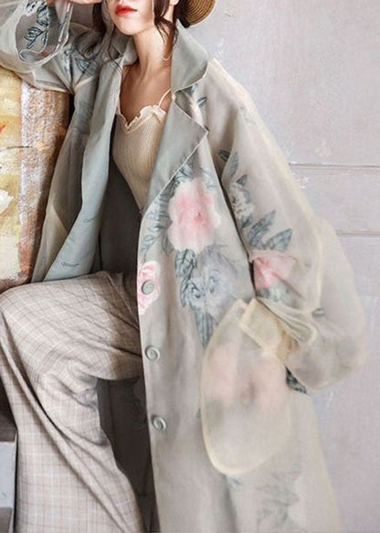 French Peter Pan Collar Pockets Patchwork Organza Trench Coats Spring