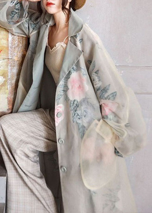 French Peter Pan Collar Pockets Patchwork Organza Trench Coats Spring