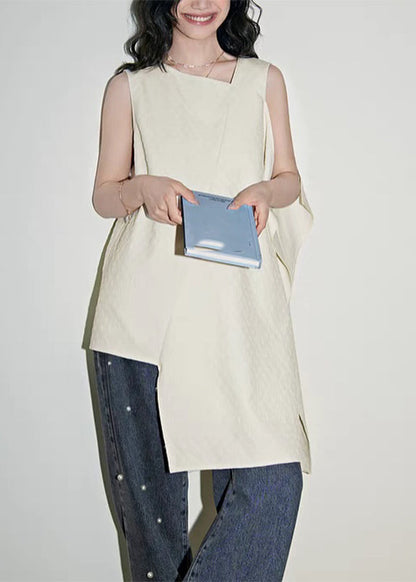 Simple White Asymmetrical Patchwork Shirts Summer