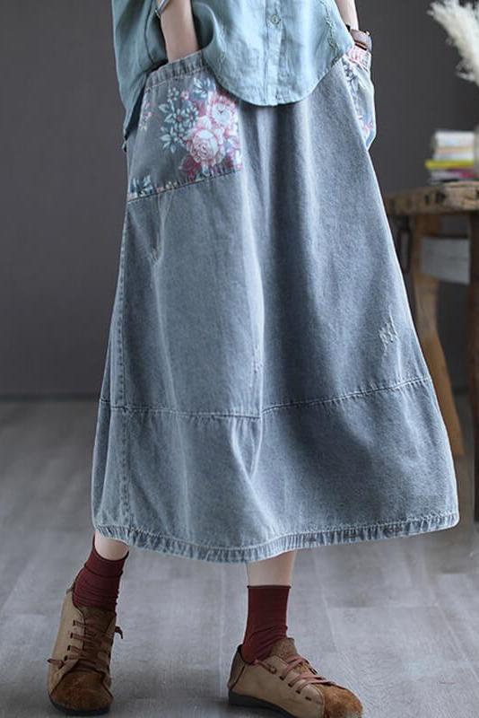 Elastic Waist Denim Cotton Skirt