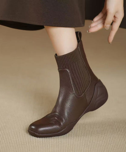 Splicing Comfy Boots Brown Sheepskin