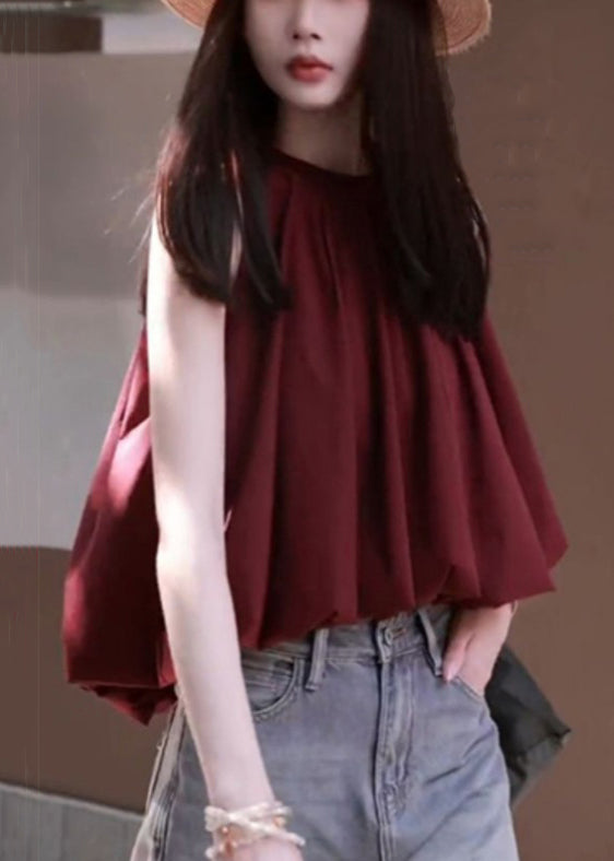 Wine Red Low High Design Cotton Top Sleeveless