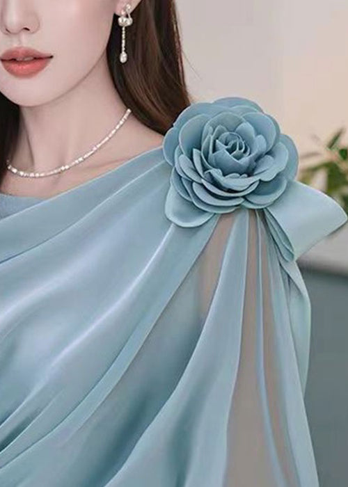 Stylish Blue Wrinkled Chiffon Shirt Fall
