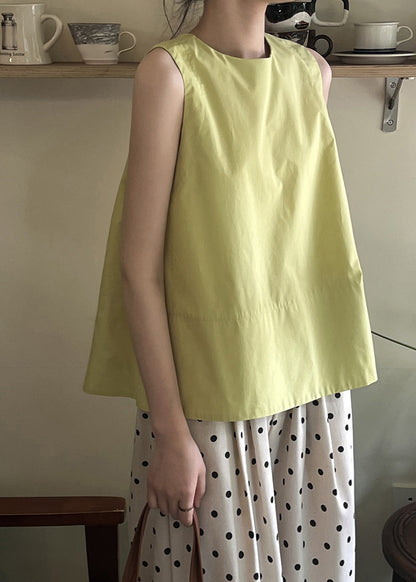 Green O Neck Cotton Tops Sleeveless