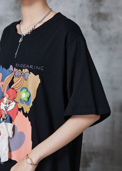 Black Cartoon Bow Patchwork Cotton Maxi Dresses Summer