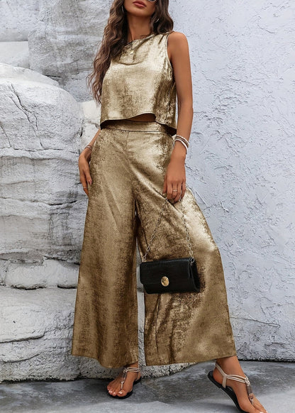 Silver Sleeveless Top and Pants Two Pieces Set