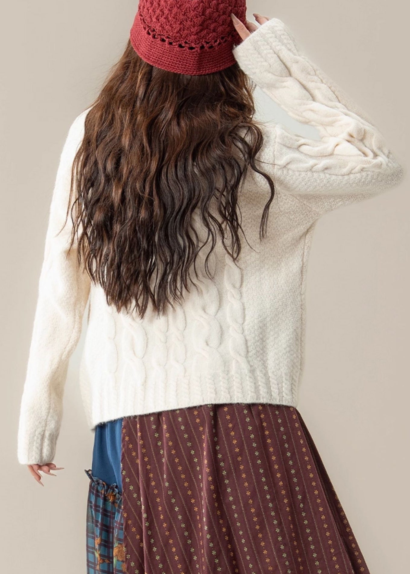 White Stand Collar Button Cable Knit Coats Winter