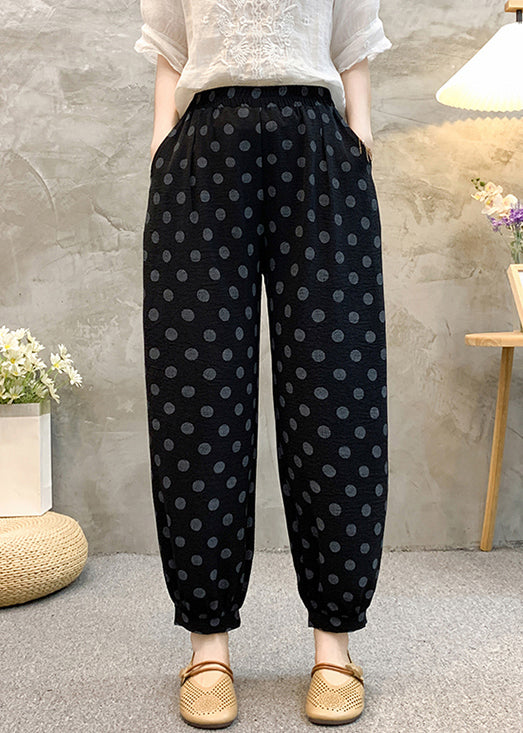 Black Print High Waist Cotton Summer Crop Pants
