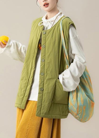 Green Oversized Pockets Fine Cotton Filled Winter Vests