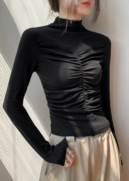 Black Turtleneck Patchwork Top Fall