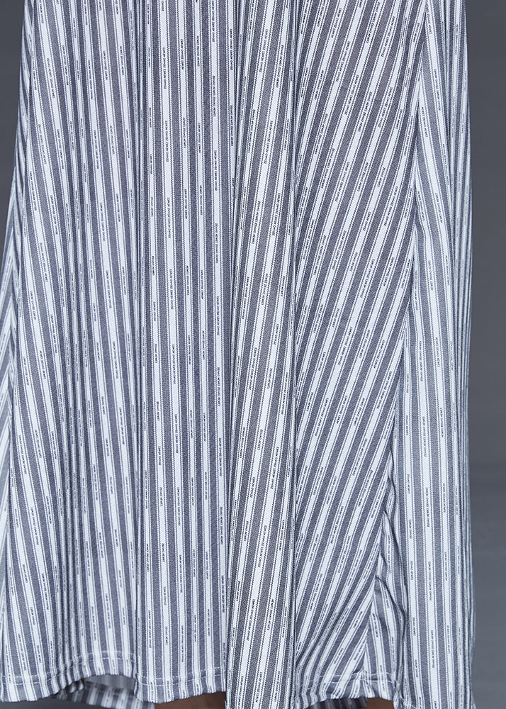 Grey Striped Backless Cotton Beach Dress Summer