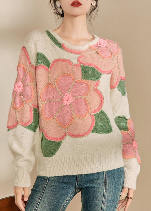 Pink Patchwork Cozy Cotton Knit Sweaters Fall