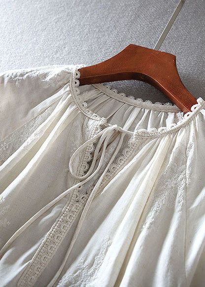 White Embroidered Cotton Shirt Tops Spring