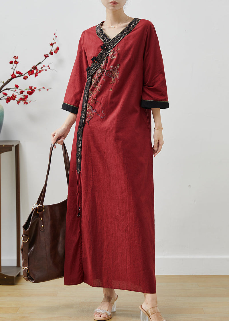 Mulberry Embroidered Tasseled Linen Holiday Dress Summer