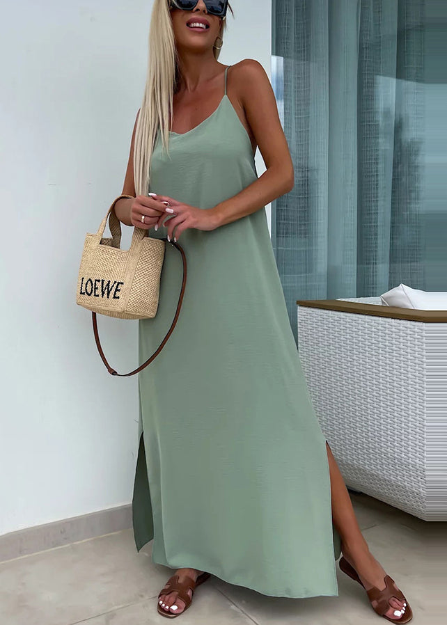 Rose Side Open Cotton Spaghetti Strap Dress Summer
