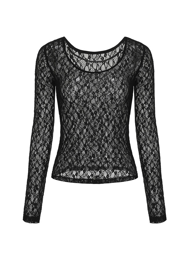 Black Bead Chain Linked Lace Top Fall