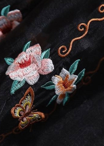 Black Elastic Waist Embroidered Tulle Maxi Skirts Summer