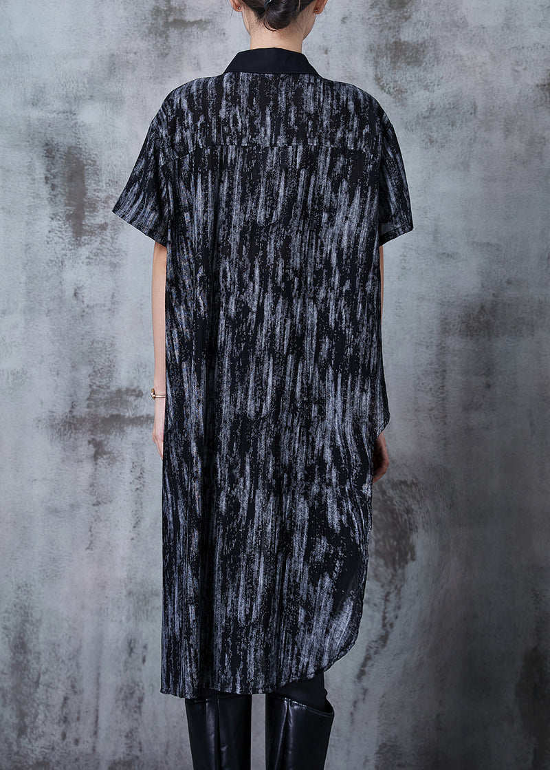 Grey Tie Dye Chiffon Shirt Top Asymmetrical Summer