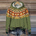 Iceland Geometric Diamond Contrast Jacquard Hooded Sweater elevenforest