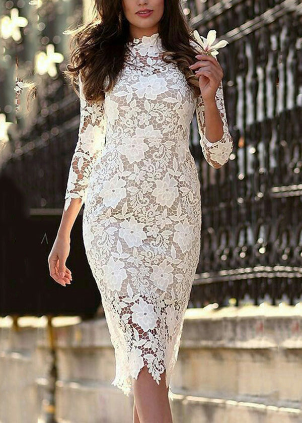 Slim Fit White Hollow Out Lace Dress Summer